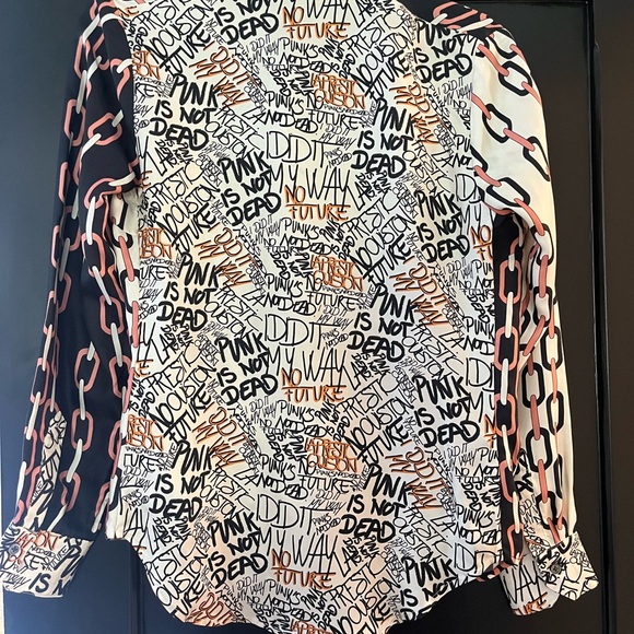 Le Prestic Ouiston 100% Silk Black and White Chain Print Shirt - Picture 5 of 5